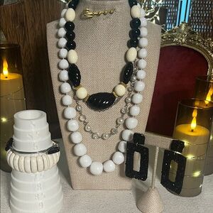 Elegant Black and White Beaded Necklace Set